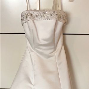 Chantilly satin wedding dress w/ crystal beading